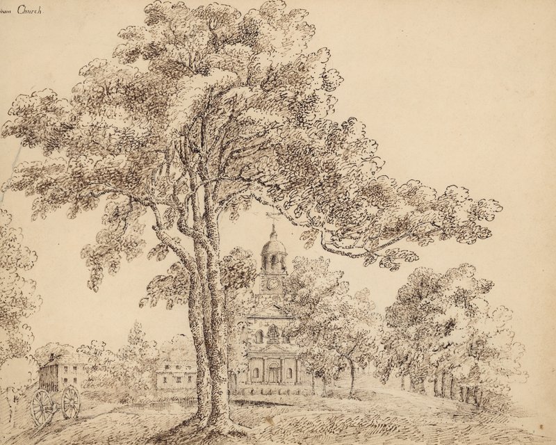 Clapham Church, Surrey (bläck på papper) av English School