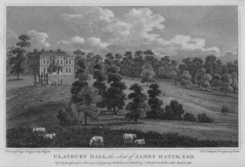 Claybury Hall, säte för James Hatch (gravyr) av English School