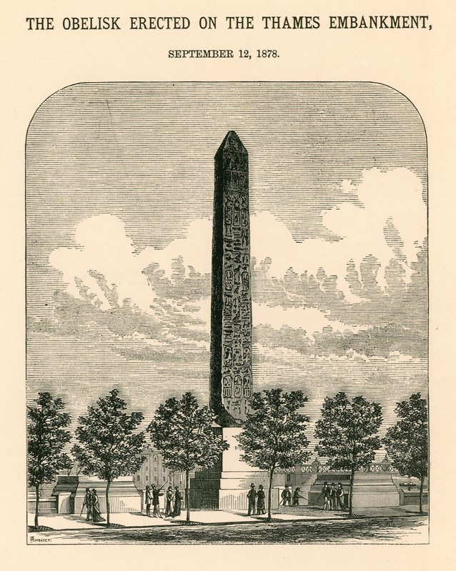 Cleopatras nål; Obelisken restes på Thames Bankment, 12 september 1878 av English School