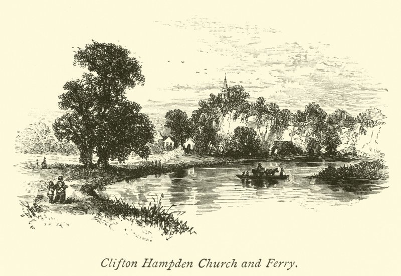 Clifton Hampden Church och färja av English School
