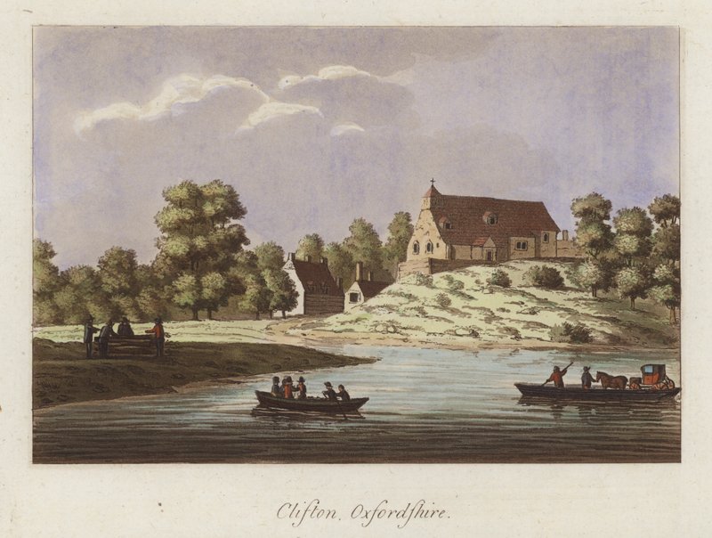 Clifton, Oxfordshire (färgad gravyr) av English School