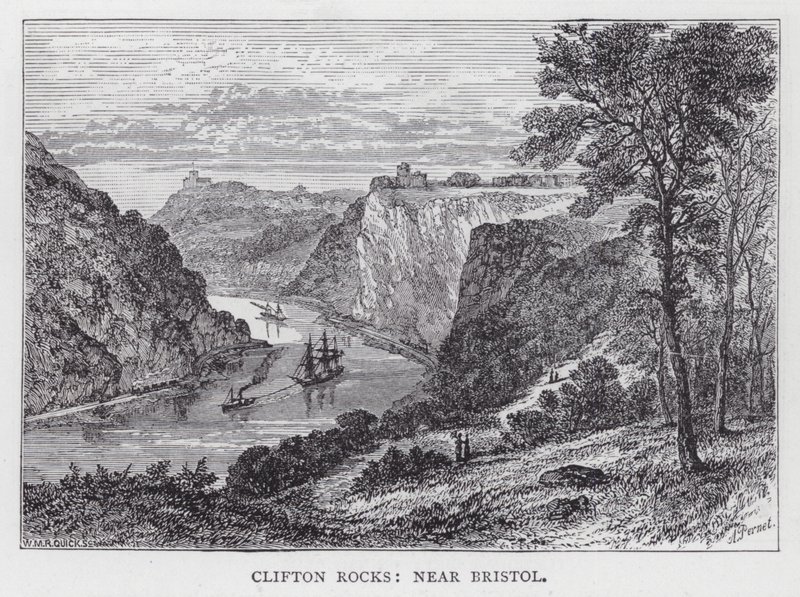 Clifton Rocks, nära Bristol (gravyr) av English School