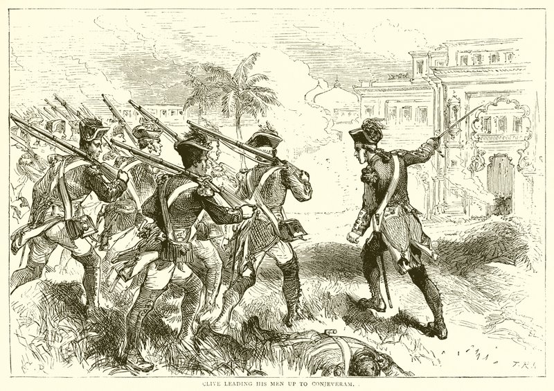 Clive leder sina män upp till Conjeveram (1751) av English School