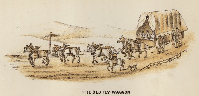 Tränare och tränarskap: The Old Fly Waggon (litografi) av English School