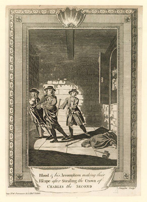 Överste Blood och hans medbrottslingar flydde efter att ha stulit kronan av kung Charles II av English School