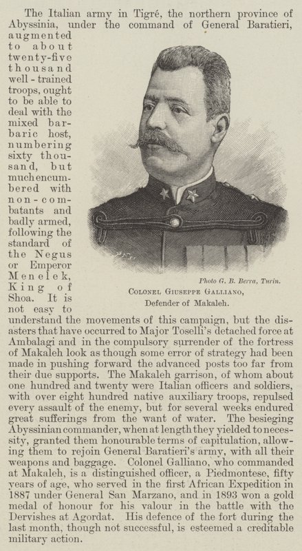 Överste Giuseppe Galliano, Makalehs försvarare (gravyr) av English School