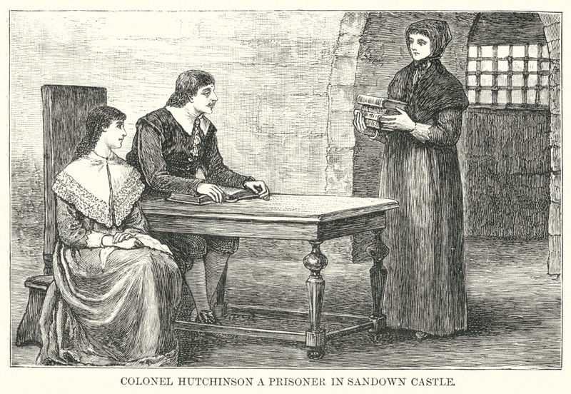 Överste Hutchinson en fånge i Sandown Castle (gravyr) av English School