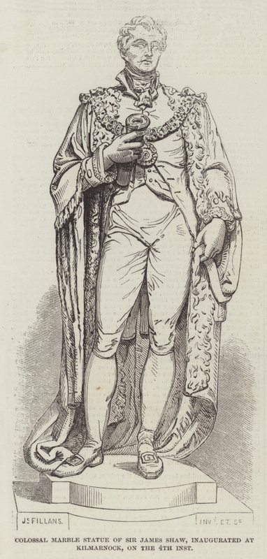 Kolossal marmorstaty av Sir James Shaw, invigd i Kilmarnock, den 4:e inst (gravyr) av English School