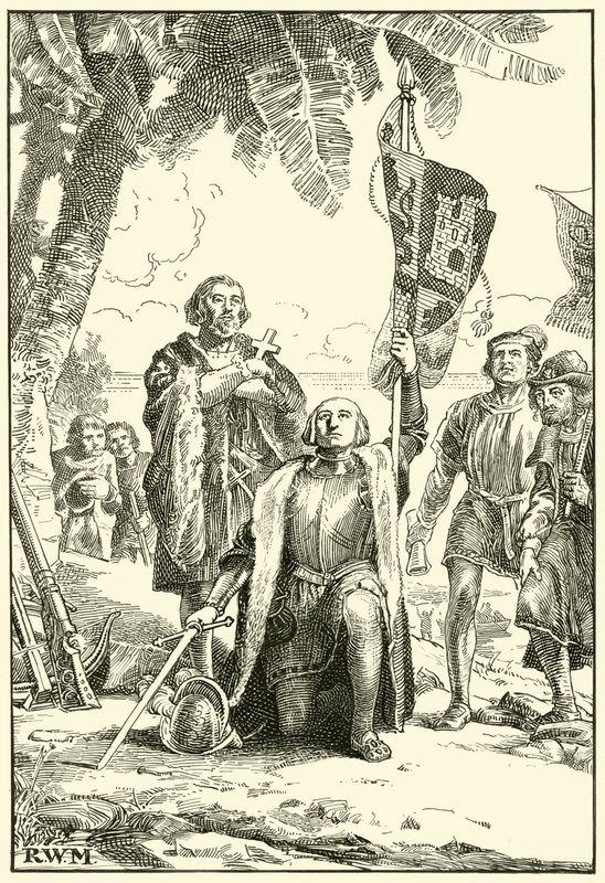 Columbus landar i det nya ordet (bläck på papper) av English School