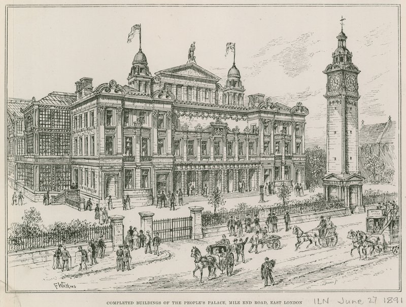 Färdigställda byggnader av Peoples Palace, Mile End Road, östra London av English School