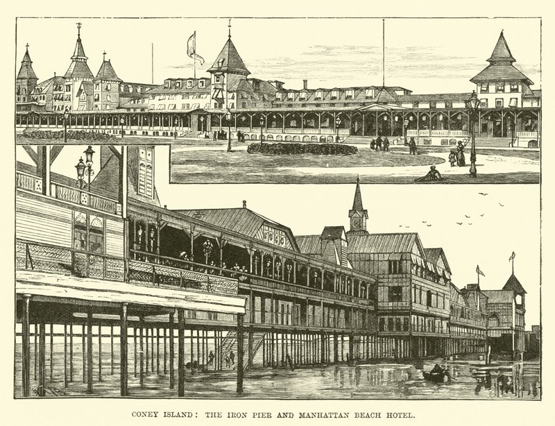 Coney Island, Iron Pier och Manhattan Beach Hotel av English School