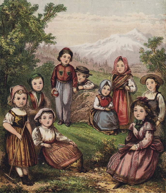 Continental Children (färg litho) av English School