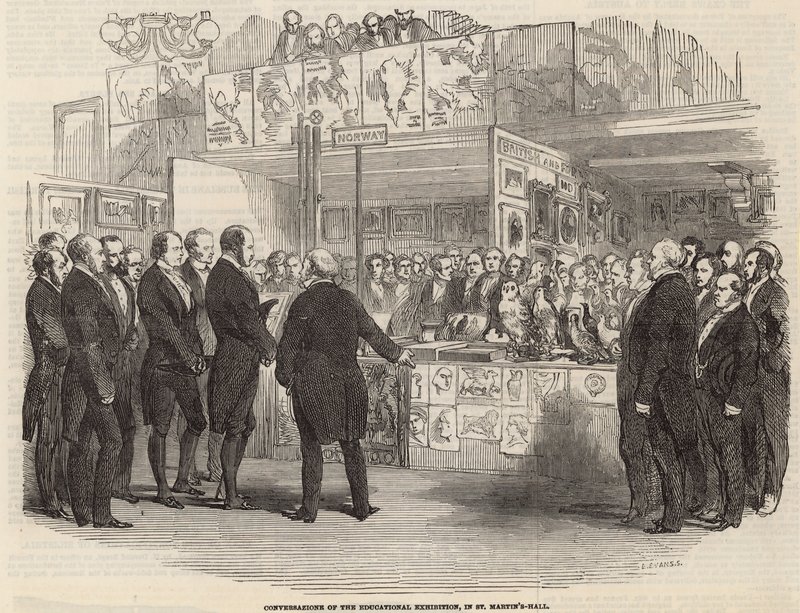 Konversation av utbildningsutställningen i St Martins Hall, London av English School
