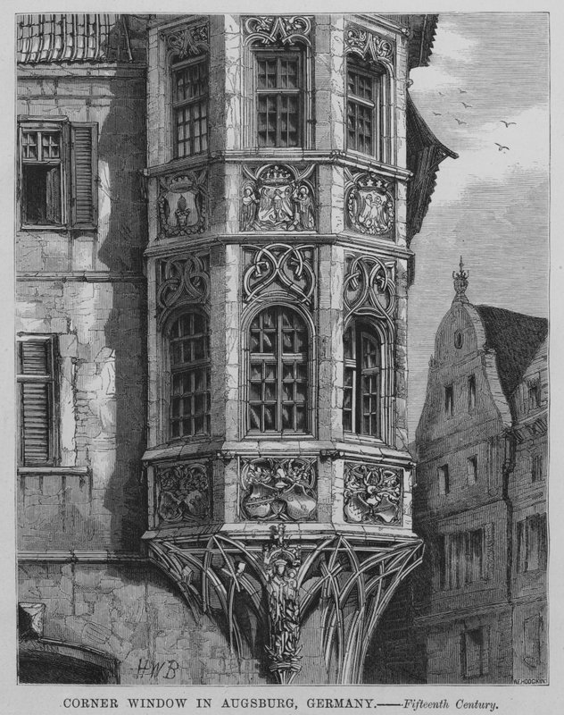 Hörnfönster i Augsburg, Tyskland (gravyr) av English School