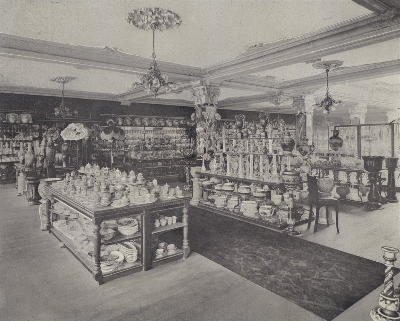 Hörn i China Showrooms, Harrods (litho) av English School