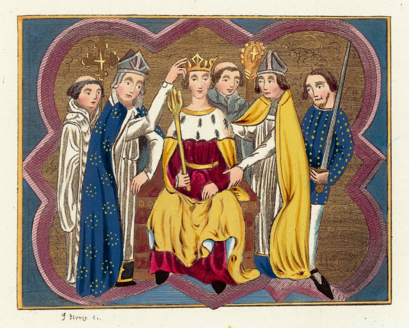 Kröning av kung Richard II (färgad gravyr) av English School