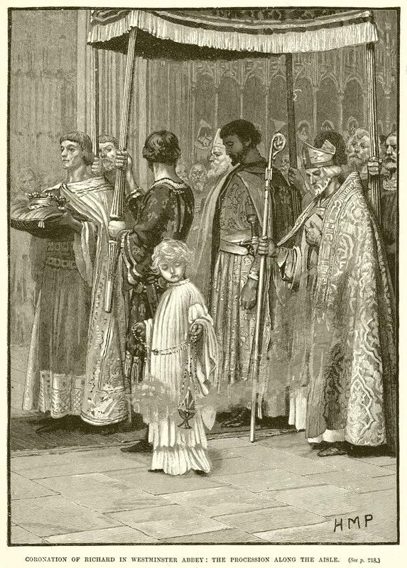 Kröning av Richard i Westminster Abbey: Processionen längs gången av English School