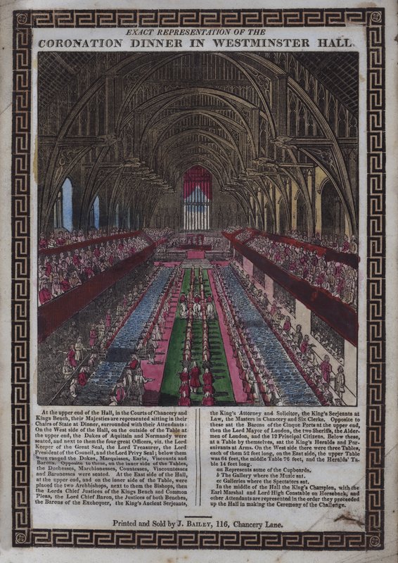 Kröning av hans majestät [dvs. George III] i Westminster (färgat träsnitt) av English School