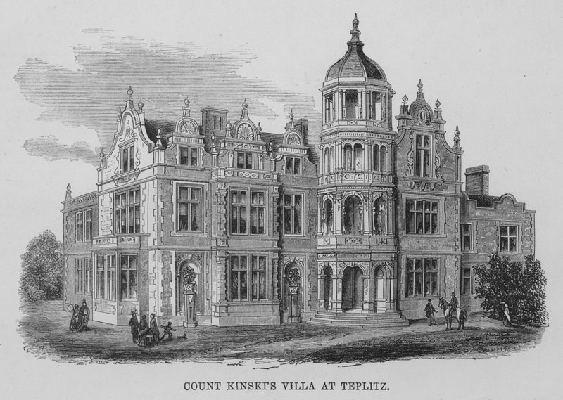 Greve Kinskis villa i Teplitz (gravyr) av English School