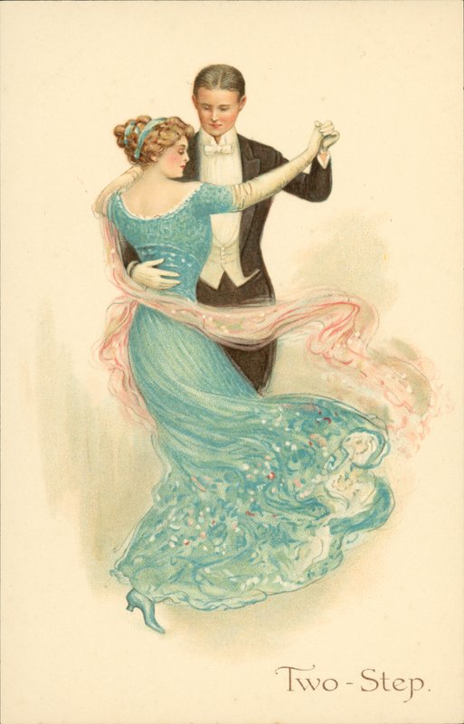 Par dansar tvåstegsdans (chromolitho) av English School