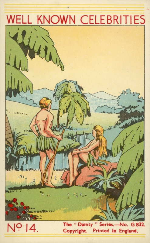 Par klädda i löv (färg litho) av English School