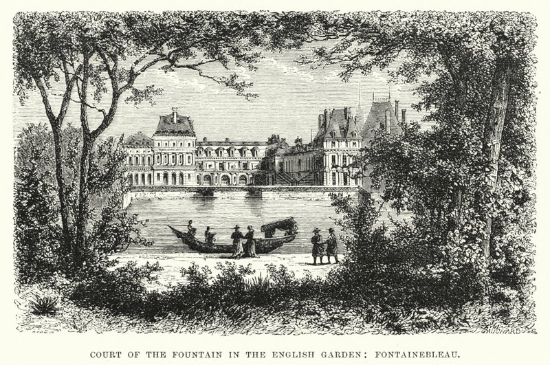 Court of the Fountain in the English Garden, Fontainebleau (gravyr) av English School