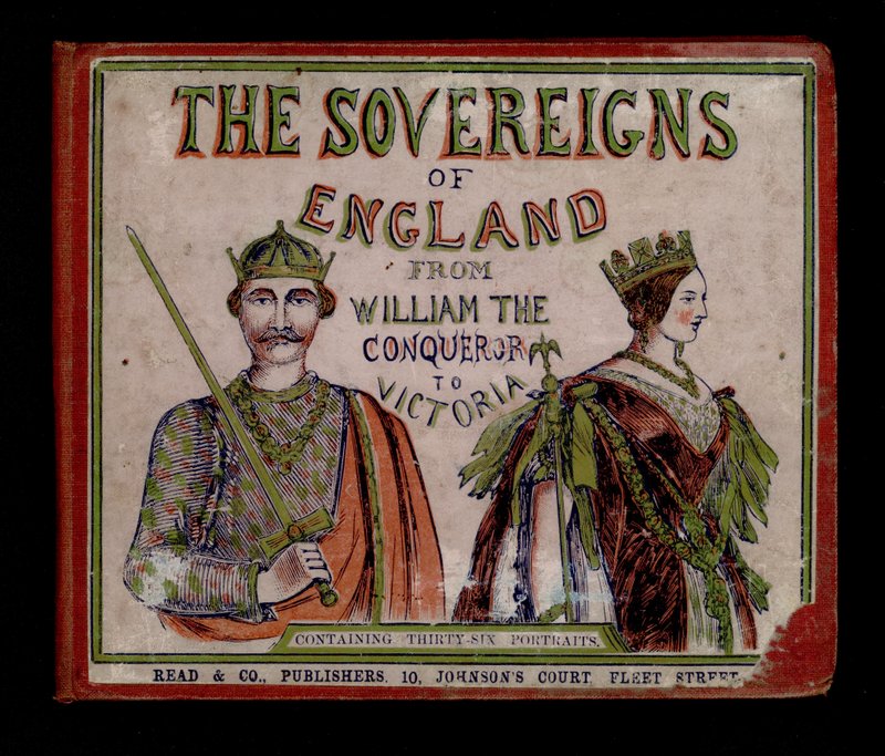 Omslagsillustration för The Sovereigns of England (färgad gravyr) av English School