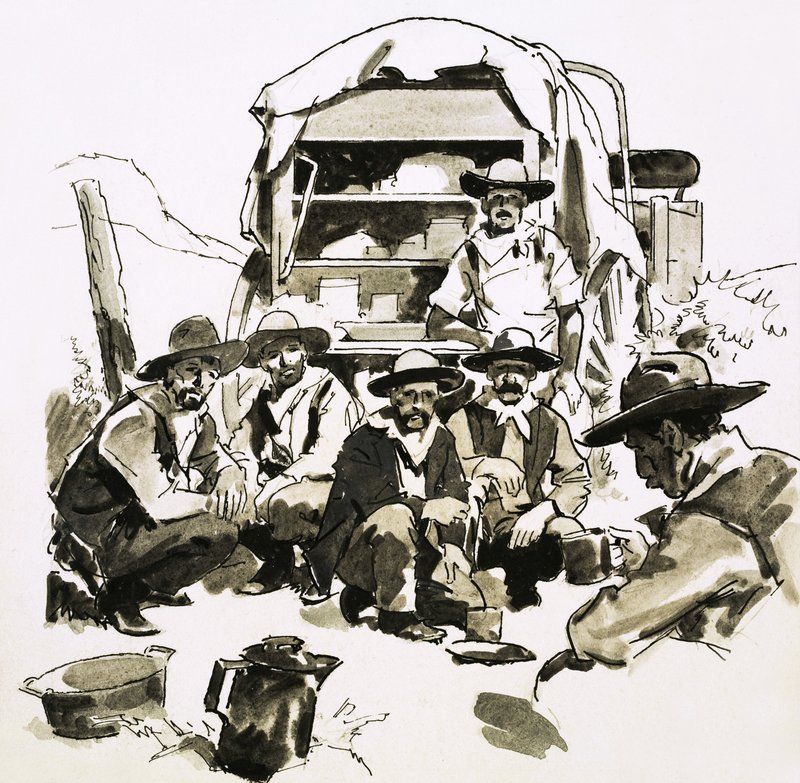Cowboys samlades runt en chuckvagn av English School