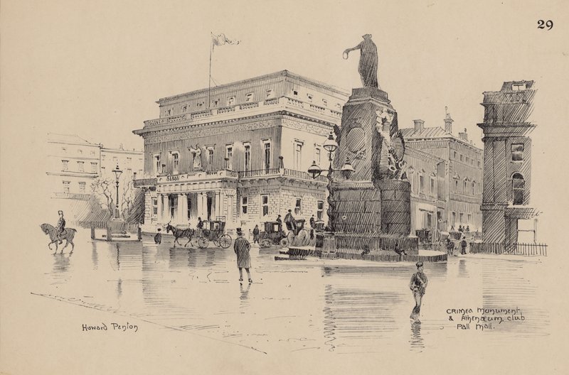 Krimmonumentet och Athenaeum Club, Pall Mall av English School