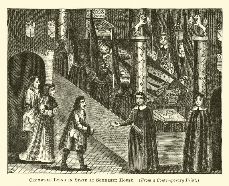 Cromwell ligger i staten i Somerset House av English School