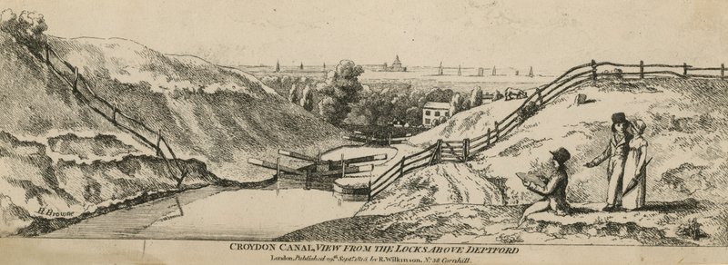 Croydon Canal view från slussarna ovanför Deptford av English School