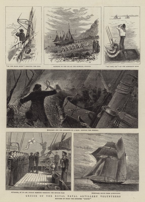 Kryssning av Royal Naval Artillery Volunteers (gravyr) av English School