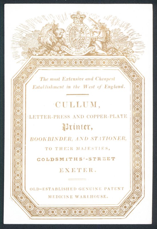 Cullum, Letter-Press och Copper-Plate Printer, handelskort av English School