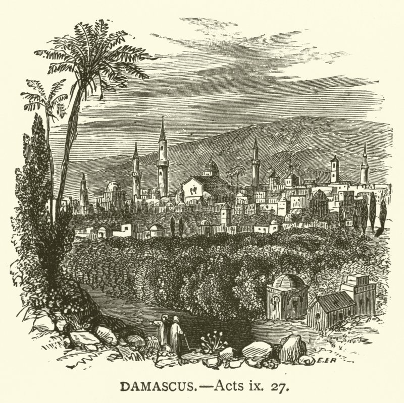 Damaskus, Apostlagärningarna, ix, 27 (gravyr) av English School