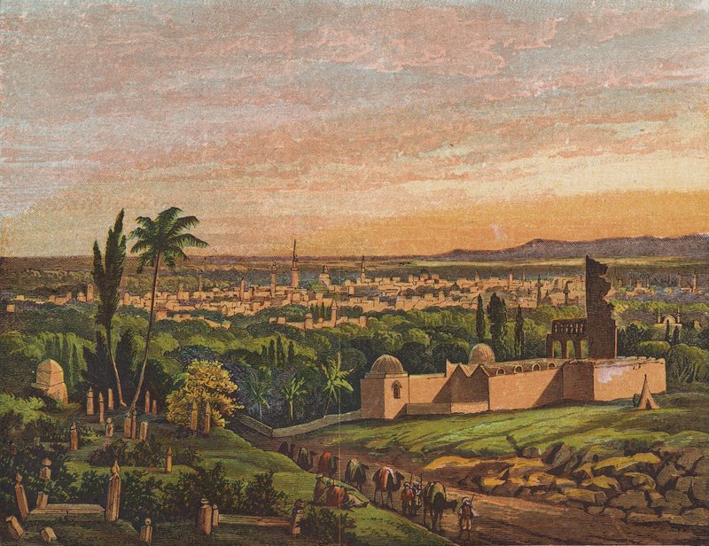 Damaskus, Syrien (färglitografi) av English School
