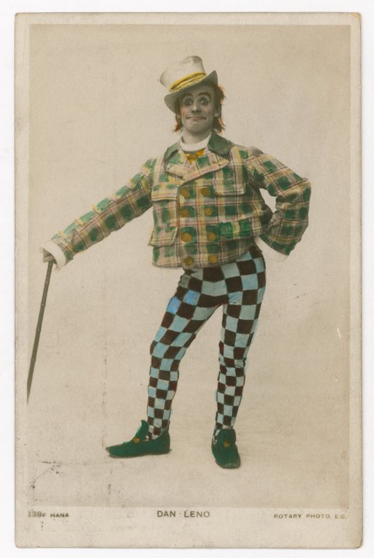 Dan Leno, kung av gycklare, visas här som Idle Jack i Dick Whittington av English School