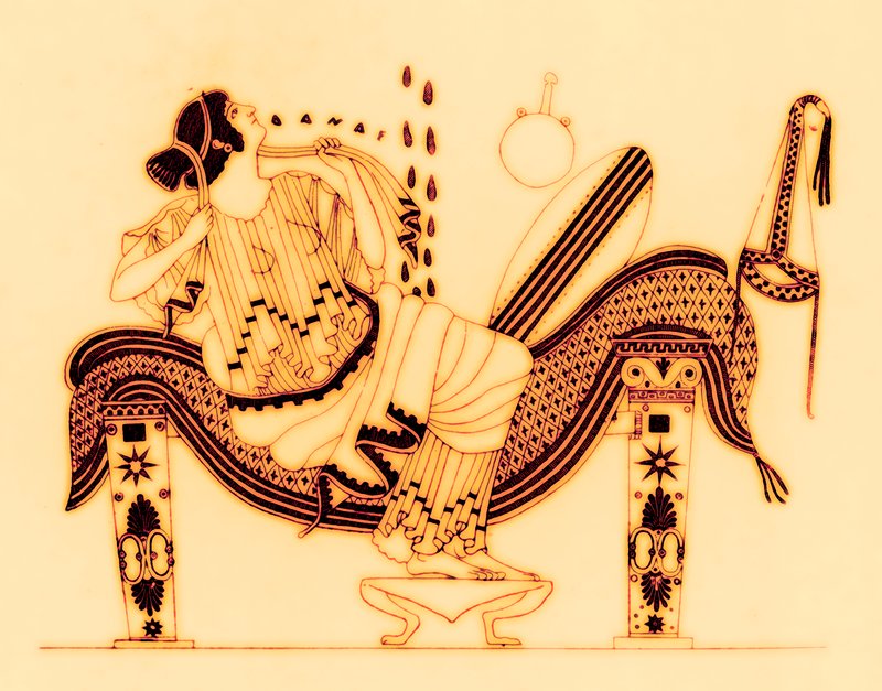 Danae and the golden shower, illustration från "Greek Vase Paintings" av J. E. Harrison och D. S. MacColl, publicerad 1894 av English School