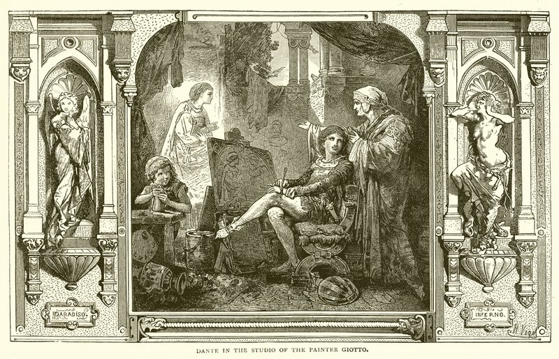 Dante i målaren Giottos studio av English School