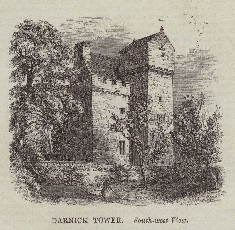 Darnick Tower, sydvästvy (gravyr) av English School