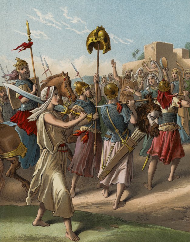 David återvände från slakten av filisteen (chromolitho) av English School