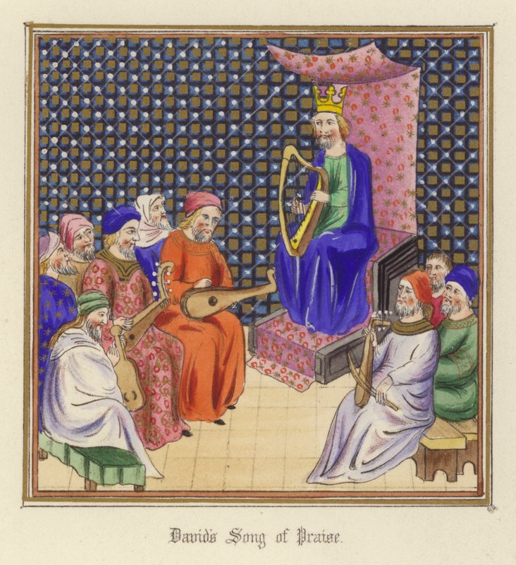 Davids lovsång (färg litho) av English School