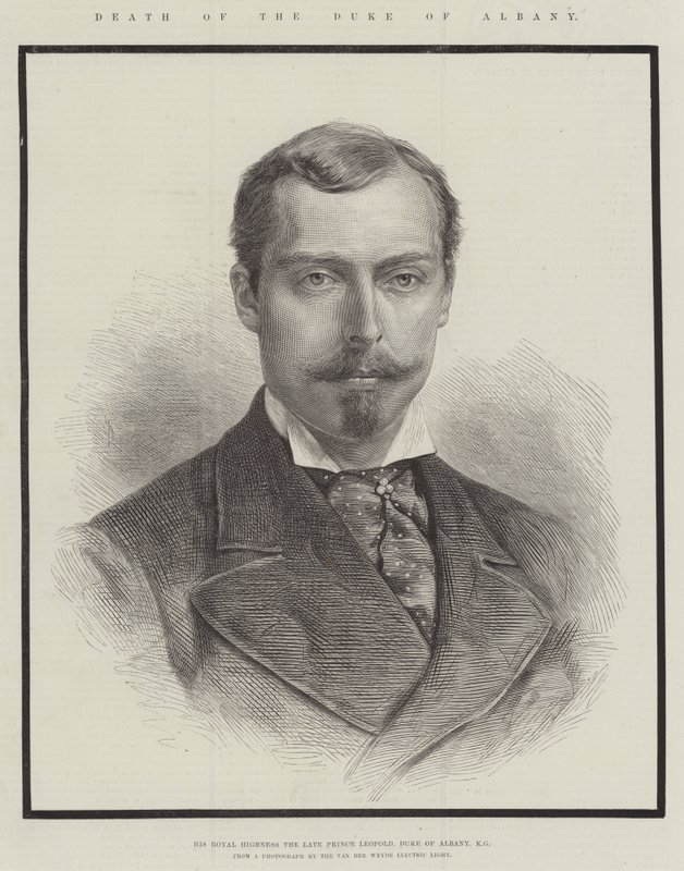 Död av hertigen av Albany, hans kungliga höghet framlidne prins Leopold, hertig av Albany, KG (gravyr) av English School