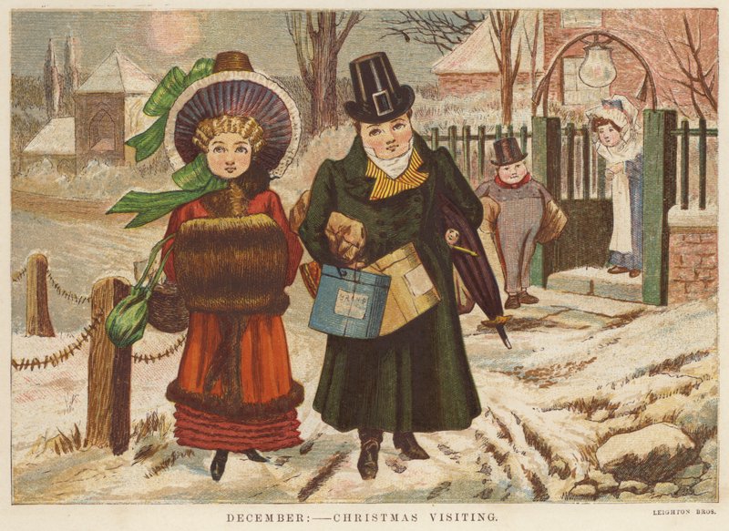 December: Julbesök (färg litho) av English School
