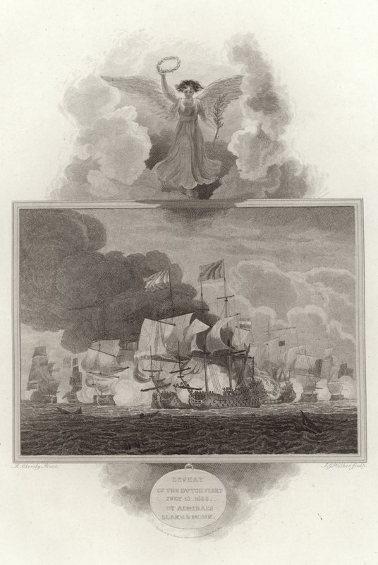 Nederlag för den holländska flottan, 13 juli 1653, av amiralerna Blake och Monk av English School