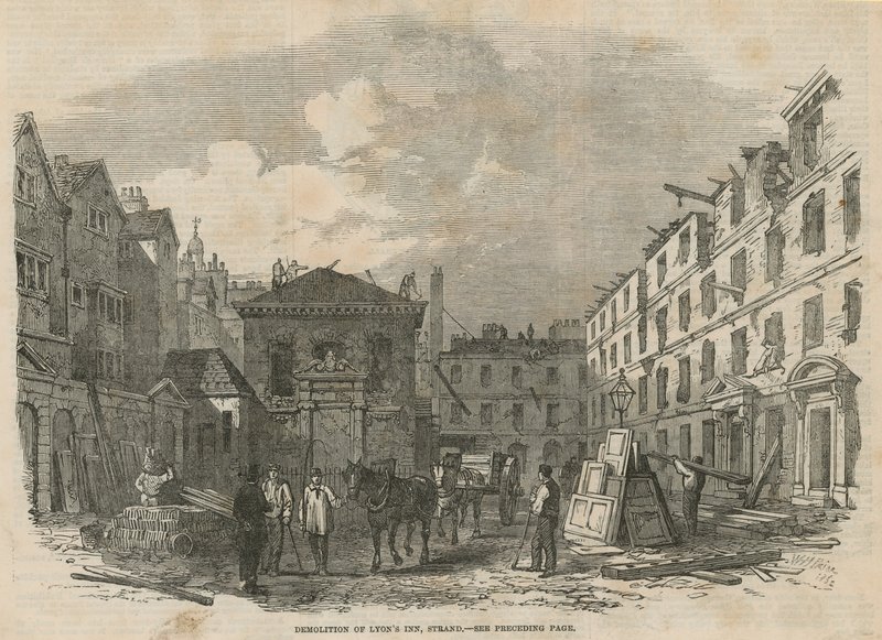 Rivning av Lyons Inn, Strand, London av English School