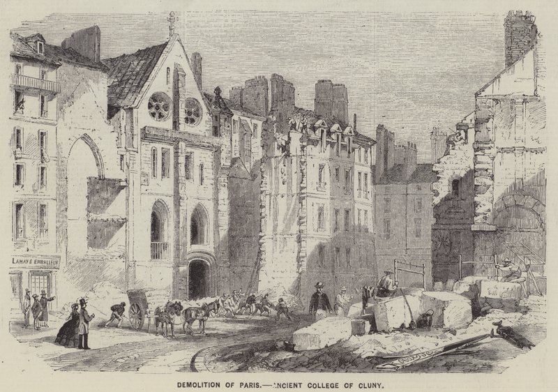 Rivning av Paris, det gamla Cluny-kollegiet (gravyr) av English School