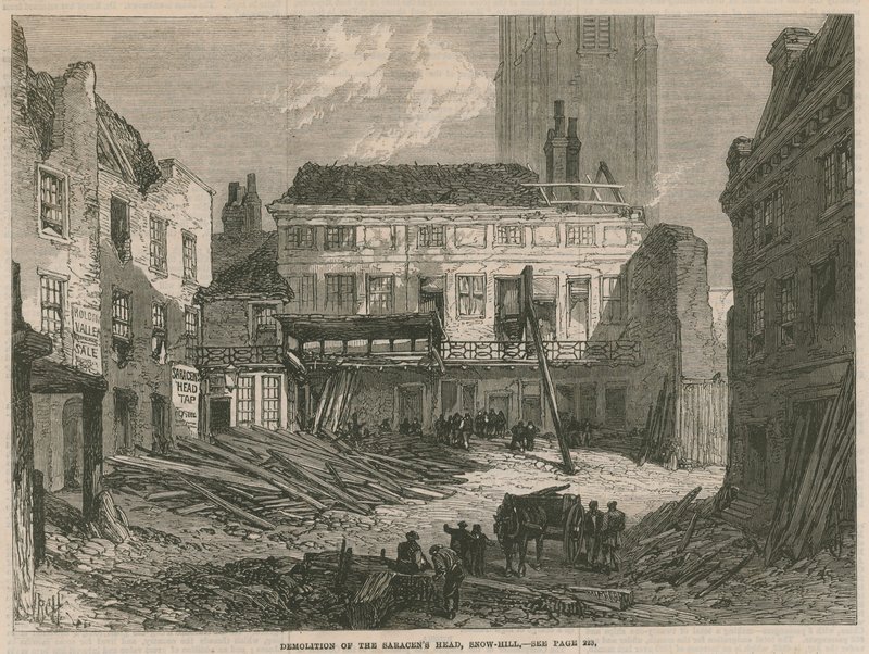 Rivning av Saracens Head, Snow Hill, London av English School