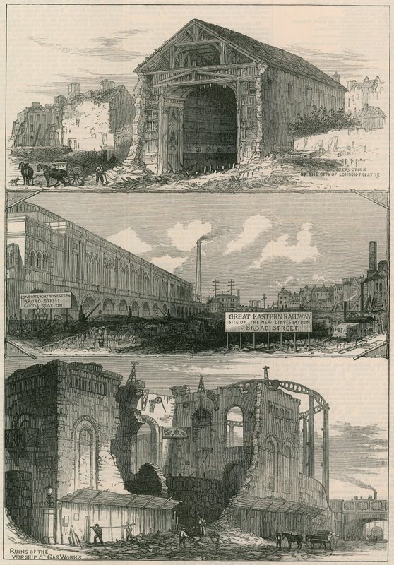 Rivningar för utbyggnaderna av Great Eastern Railway till Broad Street av English School