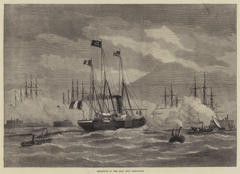 Shahens avgång från Portsmouth (gravyr) av English School