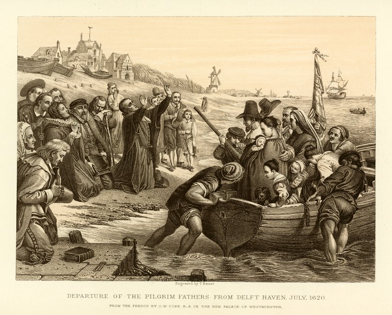 Pilgrimsfädernas avgång från Delft Haven av English School